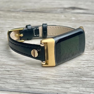 Elegant Fitbit Charge 6 Band Slim Leather Strap, Adjustable Size Feminine Bracelet with Gold or Silver Accents, Replacement Charge 6 Band