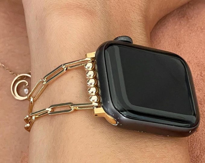 Gold Filled Paperclip Chain Apple Watch Bracelet for Women