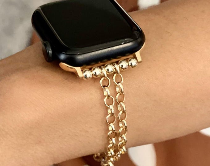 Luxury Apple Watch Band 14K Gold Filled Chain Women Smartwatch Strap 46mm 42mm 41mm 40mm 38mm Ultra 45mm Dainty Jewelry Smart Watch Bracelet
