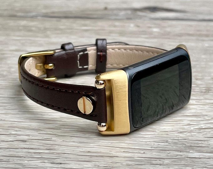 Leather Fitbit Charge 6 Band: Slim Fit Strap, Adjustable Size Bracelet
