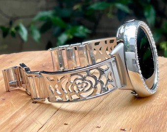 Floral Google Pixel Watch Band & Basel Cover: Silver Metal Charm Bracelet