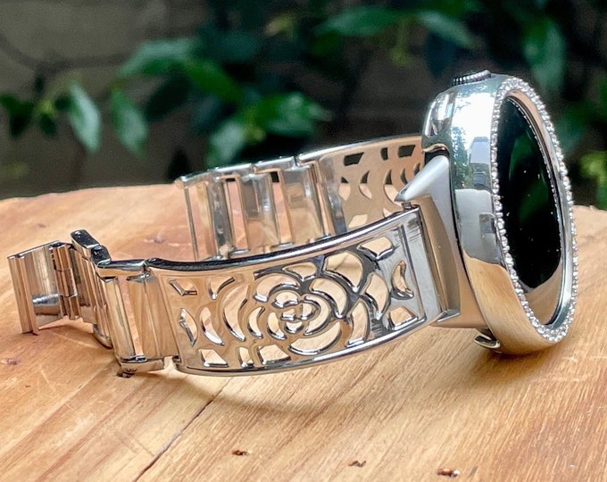 Google Pixel Watch Band Floral Design & Basel Cover, Google Pixel Watch Bracelet, Google Pixel Watch Metal Strap, Women Silver Charm Band