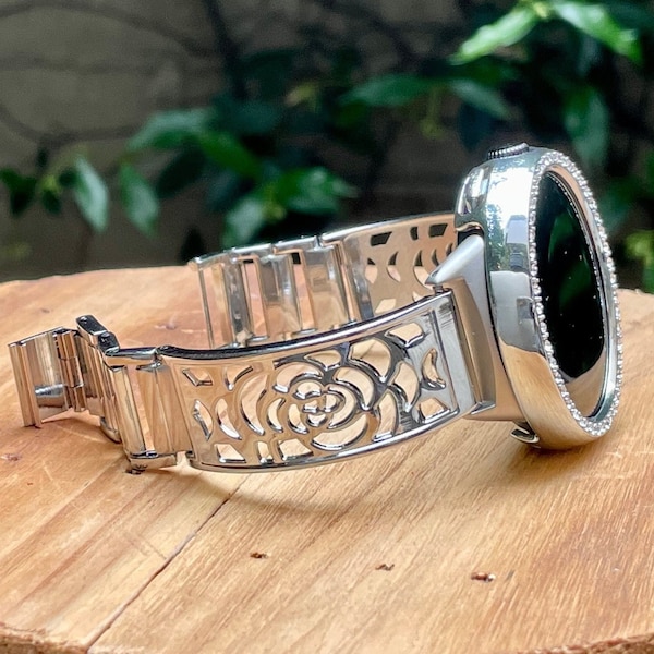 Floral Google Pixel Watch Band & Basel Cover: Silver Metal Charm Bracelet