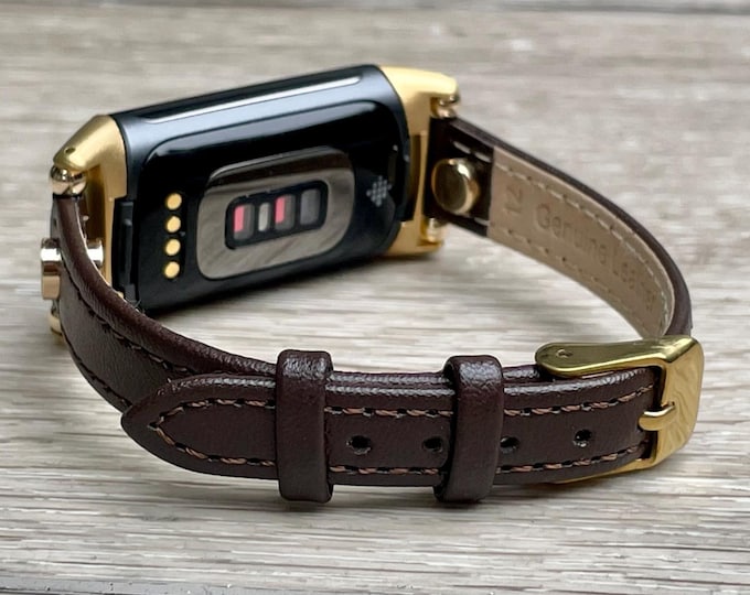 Slim Leather Fitbit Charge 6 Band Lightweight Strap Bracelet Elegant Replacement Accessory, Daily Wear Style, Adjustable Size 5.5" - 7.5"