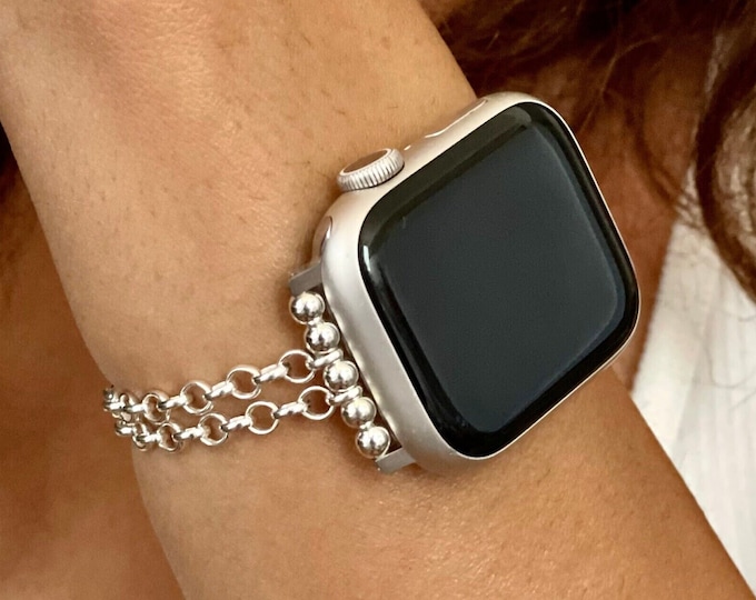 Minimalist Sterling Silver Apple Watch Band Chain, iWatch Bands Women Strap Bracelet - Excellent Daily Use Apple Watch Jewelry, Gift for Her