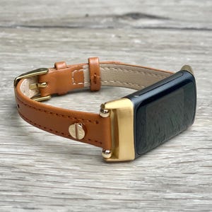 Fitbit Charge 6 Band Slim Leather Strap, Adjustable Size Bracelet with Gold or Silver Accents, Elegant Replacement Accessory, Gift for Her