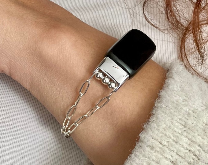 Handmade Fitbit Luxe Band 925 Sterling Silver Paperclip Chain Bracelet Women Jewelry, Fitbit Luxe Jewelry, Fitbit Luxe Strap, Gift for Wife