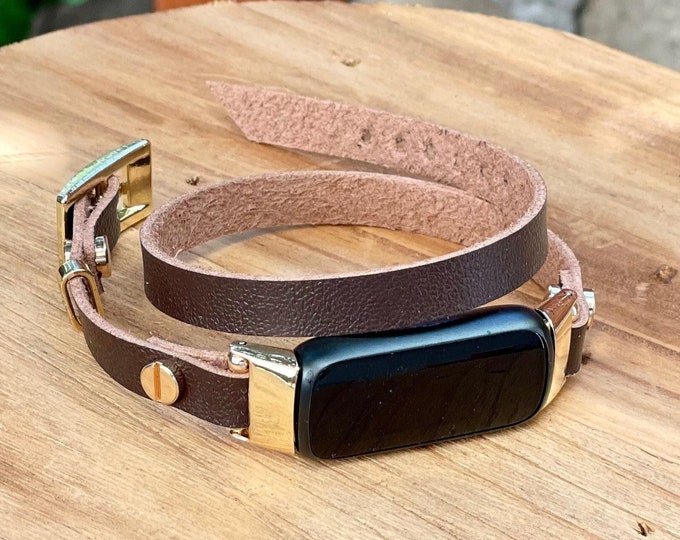Fitbit Luxe Band: Eco Friendly Leather Brown Double Wrap Bracelet