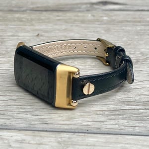 Classy Fitbit Charge 6 Band Slim Leather Strap, Adjustable Size Feminine Bracelet with Gold or Silver Accents, Replacement Smartwatch Band