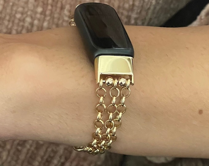 14K Gold Filled Fitbit Luxe Bracelet for Women, Luxury Triple Chain Fitbit Luxe Band Jewelry Soft Gold Fitbit Luxe Strap Fitbit Luxe Armband