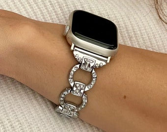 Silver Metal Apple Watch Band Pave Crystals Bracelet, iWatch Band Bracelet, Women Wear Apple Watch Strap, Luxury Pave CZ Stones Bracelet