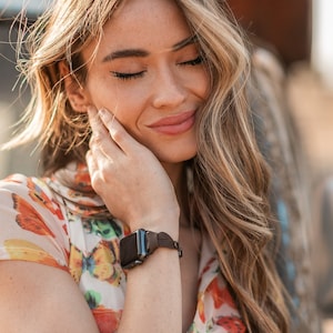 Rustic Brown Leather Apple Watch Band: Slim iWatch Strap, Black Hardware