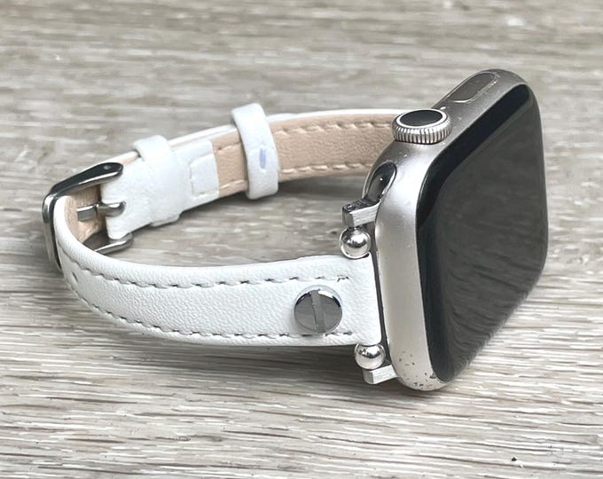 White Leather Apple Watch Band Slim Strap Bracelet