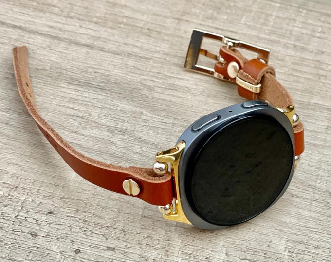 Slim Fit Galaxy Watch 8 Band Genuine Brown Leather Strap, Adjustable Bracelet for Galaxy Watch 8 & Classic, Handmade by Simeon D Jewelry