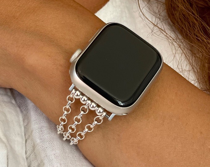 Women Apple Watch Band Chain Strap Bracelet Sterling Silver Jewelry