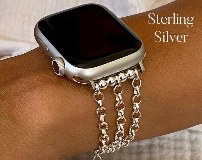 Apple Watch Band for Women, 925 Sterling Silver Apple Watch Bracelet, Gift for Her Jewelry, Apple Watch Strap, Luxury Designer iWatch Band
