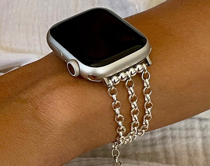 Handcrafted Apple Watch Band 925 Sterling Silver Chain Strap, Gift for Her, iWatch Bracelet, Formal Style Fashionable Jewelry for Women