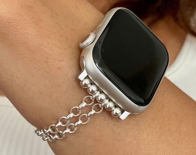 Sterling Silver Apple Watch Band: Dainty Chain Strap Bracelet, 42mm/46mm/41mm/45mm/Ultra