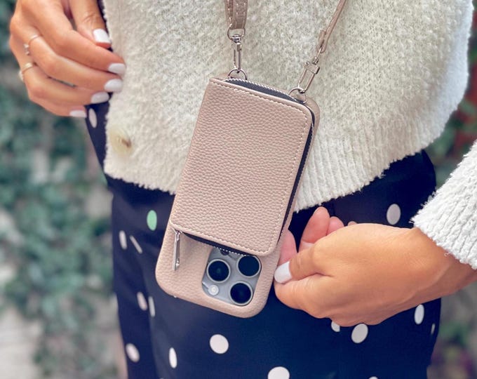 Crossbody Phone Case for iPhone 16 Pro Max 15 Plus 14, 13, 12 - Personalized Travel iPhone Holder Hands Free Wallet Purse Bag, Gift for Her