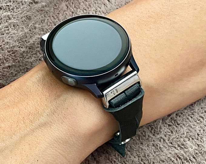 Slim Black Leather Strap Band for Samsung Galaxy Watch 5 & 6 Series 40mm 44mm, Galaxy Watch 6 Classic 43mm 47mm, 20mm Watch Band for Women