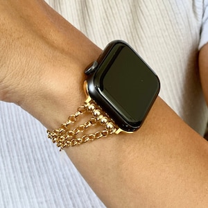 Gold Chain Apple Watch Bracelet Women iWatch Band Jewelry 14K Gold Filled Triple Chain Tarnish Free Watch Strap Hypoallergenic Armband Bands