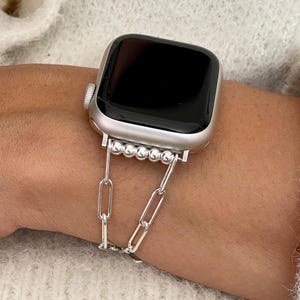 Luxury 925 Sterling Silver Apple Watch Band Paperclip Chain Bracelet 42mm 46mm 41mm 45mm 38mm 40mm Strap Jewelry, Women Apple Watch Band