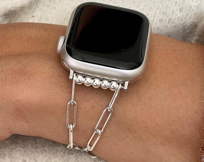 Luxury 925 Sterling Silver Apple Watch Bracelet Paperclip Chain Band, Women Jewelry Gift for Her, Unique iWatch Bracelet Christmas Gift Idea