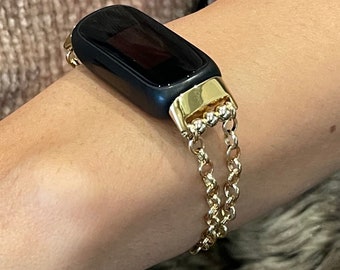 Bransoletka Fitbit Luxe wypełniona 14-karatowym złotem: elegancki łańcuszek, dodatek w stylu biżuterii