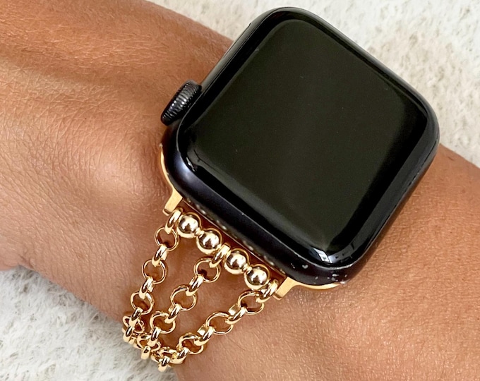 Women Apple Watch Band Bracelet, Luxury 14K Gold Filled Chain Jewelry