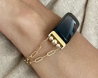 Luxus 14K Gold gefüllte Paperclip Kette Fitbit Inspire 2 Armband, Dainty Accessoire Tracker Strap Band, Frauen Stil Fitbit Schmuck Armbänder