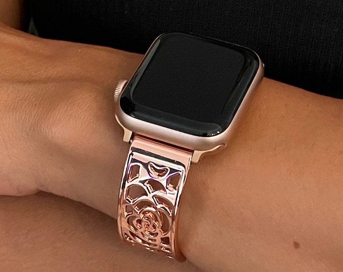 Rose Gold Apple Watch Band, 40mm 41mm 38mm 44mm 45mm 42mm, Women iWatch Charm Band, Luxury Links Bangle, North Star Pendant Bracelet Jewelry
