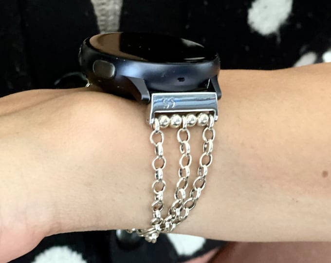 Luxury Silver Chain Samsung Galaxy Watch 5 Band 44mm & 40mm, Galaxy Watch 5 Pro Band 45mm, 925 Sterling Silver Bracelet, Women Watch Strap
