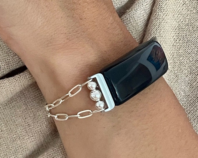 Luxury 925 Sterling Silver Paperclip Chain Bracelet For Fitbit Inspire 2 Activity Tracker, Women Style Jewelry Strap, Wearable Tech Bracelet