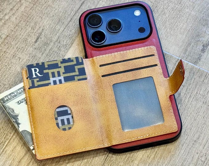 Leather Wallet iPhone Case 17 16 Pro 15 Max 14 Plus Air - Personalized