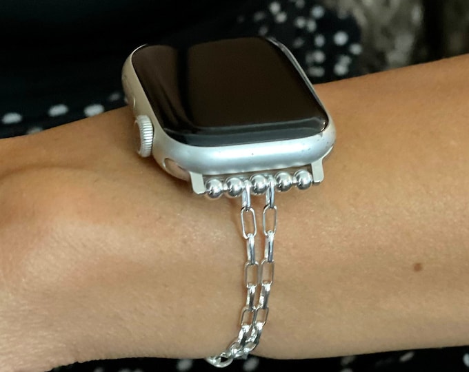 Sterling Silver Apple Watch Band Paperclip Chain Bracelet Strap
