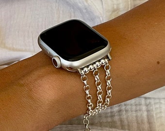 Luxury Sterling Silver Apple Watch Chain Bracelet, iWatch Band Jewelry, Women Apple Watch Band, 38mm 40mm 41mm 42mm 44mm 45mm iWatch Bands