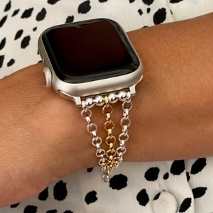 Luxury Chain Apple Watch Bracelet For Women Two Tone Gold & Silver Chain Strap Band iWatch Jewelry Gift For Her 41mm 45mm Ultra 2 Watch Band