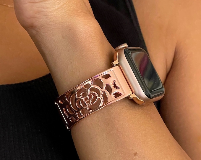 Rose Gold Apple Watch Band 42mm 46mm 41mm 45mm Ultra 2 44mm 45mm, Adjustable Star Charm Links Bangle, Women Jewelry Bracelet, Gift for Her