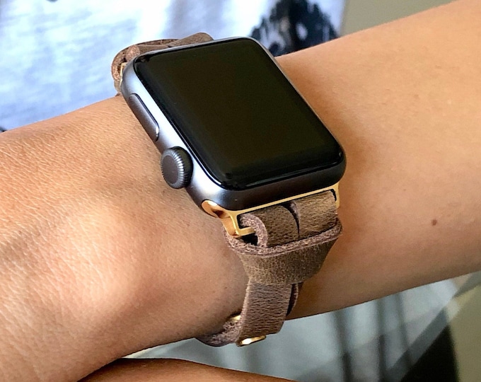 Apple Watch Band Women 46mm 42mm 38mm 40mm 41mm 45mm 44mm Ultra 2, Rustic Leather Strap, Slim Apple Watch Bracelet, Gift for Her Jewelry