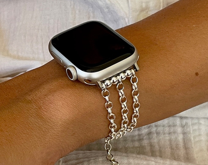 Sterling Silver Apple Watch Band: Rolo Chain Bracelet for Women