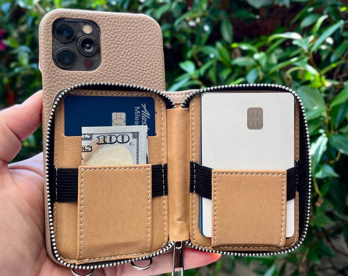 Grain Leather iPhone 17 Case Pro Max Air: Crossbody Adjustable Strap, Personalized