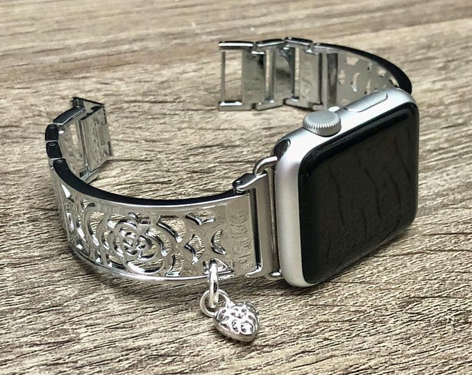 Silver Apple Watch Band Women Charm Bracelet 42mm 46mm 41mm 45mm Ultra, Adjustable