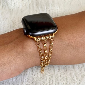 Solide 14 kt gold filled ketting Apple Watch-armband, iWatch-band dames, drievoudige strengstijl luxe horlogesieraden, waterdicht iWatch-bandje,