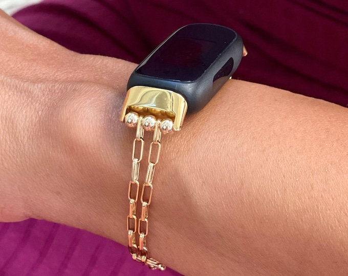 Fitbit Luxe Band, Fitbit Inspire 3 Bracelet, 14K Gold Filled Chain Jewelry, Dainty Women Accessory, Gift for Her