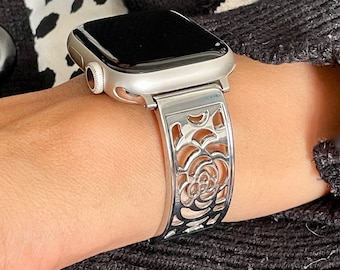 Zilveren Apple Watch-band: hartbedelarmband, armband met verstelbare schakels