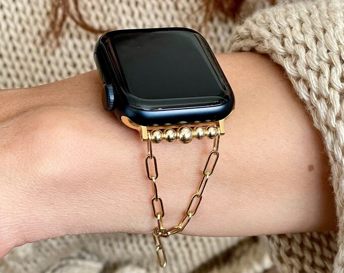 Celebrity Wear Apple Watch Luxury Band 14K Gold Filled Paperclip Chain, Limited Edition Luxury Apple Watch Strap Women Apple Watch Bracelet