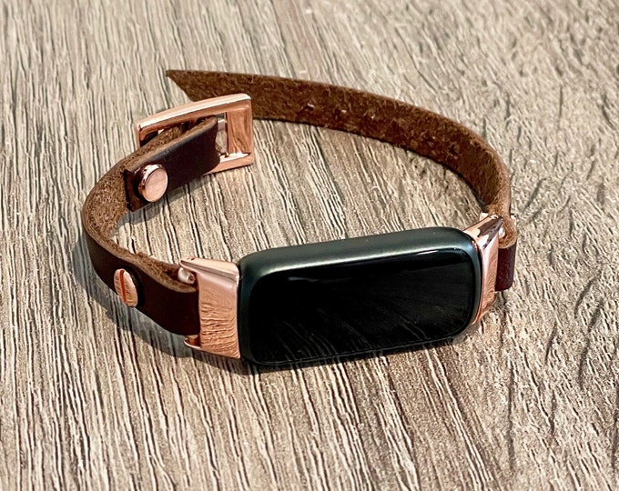 Rose Gold Fitbit Luxe Band Brown Italian Leather Bracelet, Slim Fitbit Luxe Wristband, Women Fitbit Luxe Strap, Formal Classy Luxe Bracelet