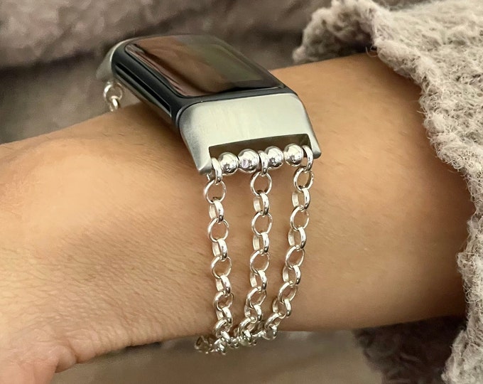 925 Sterling Silver Chain Fitbit Charge 6 Bracelet Luxury Women Charge 5 Jewelry Band, Fitbit Charge 6 Strap, Fitbit Charge 5 Band