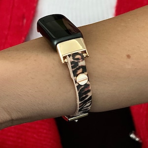 Leopard Print Leather Fitbit Inspire 3 Band: Gold Accent Bracelet