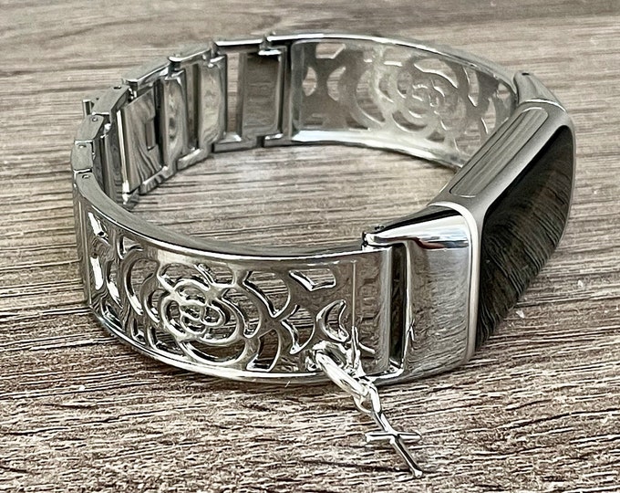 Silver Cross Fitbit Charge 5 Band Charm, Fitbit Charge 5 Links Bracelet, Women Fitbit Charge 5 Band Jewelry, Adjustable Fitbit Links Bangle